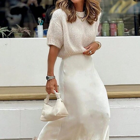 Apricot Casual Women's Short Sleeve Knit Round Neck Pullover Sweater - Picture 5 of 5